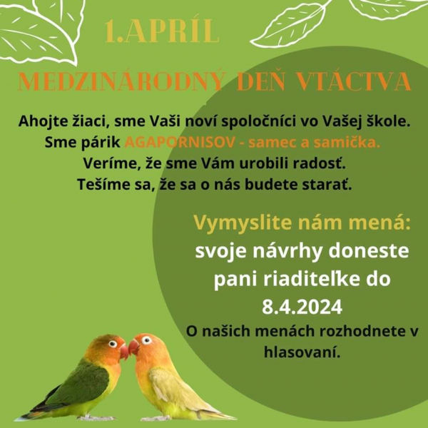 1. apríl - Deň vtáctva